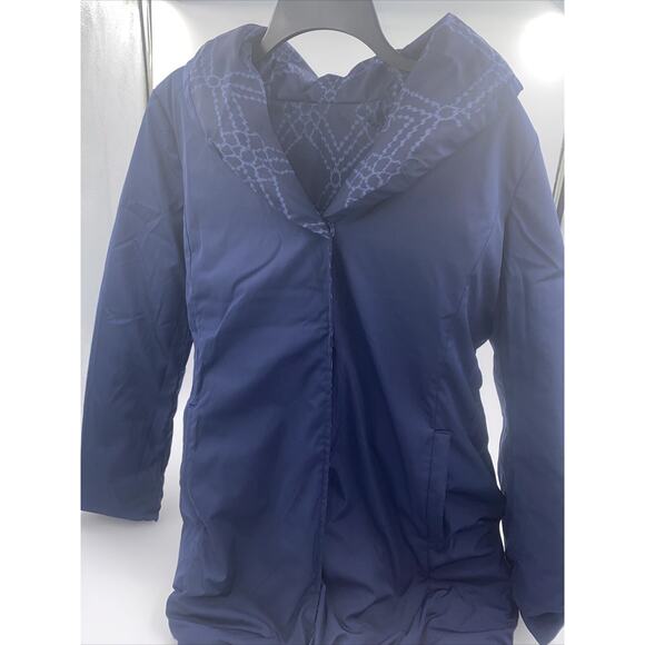 Dennis Basso Women's XS Reversible Print to Solid Blue Jacket - Picture 4 of 5